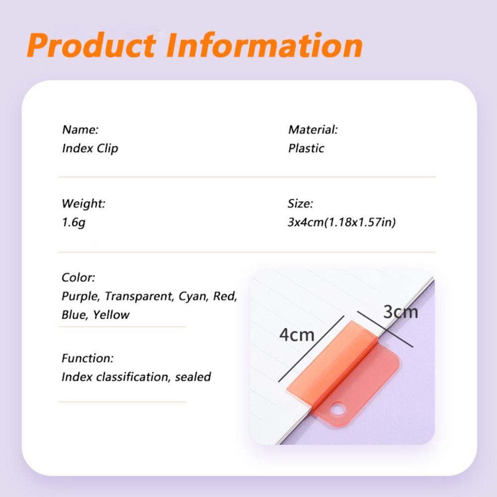 Plastic Index Clip Candy Color Multi-function Bookmark Clip Transparent File Classification File Classification Clamp