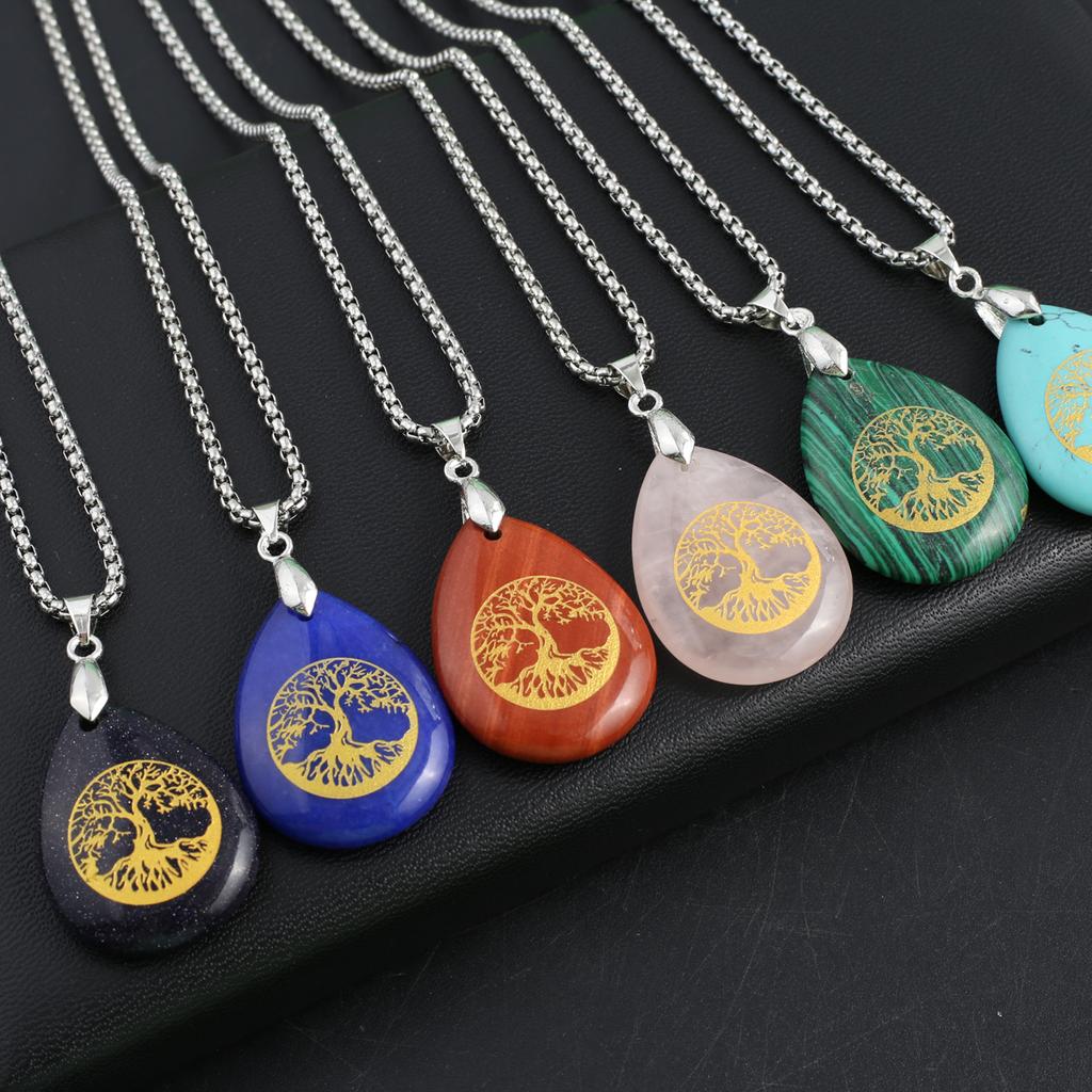 Ожерелье из натурального камня малахит/бирюза подвеска в форме капли с принтом для женщин цепочка для подарка на день рождения 60 см