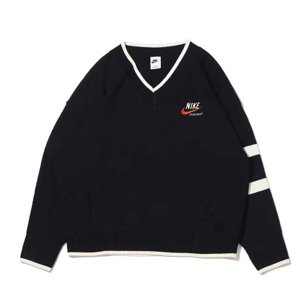 Nike Striped Print V-Neck Pullover Sweater Men Tops Black DX0009-010