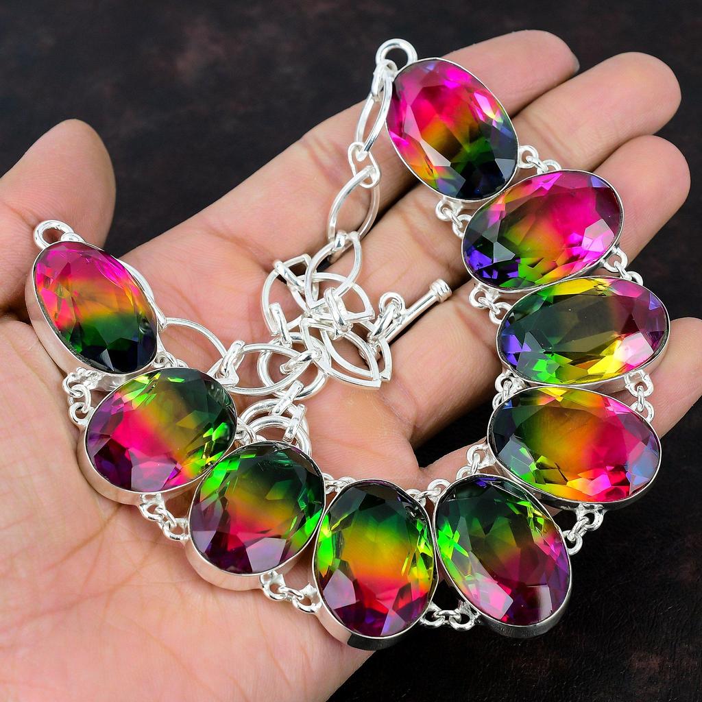 Ожерелье с граненым мультитурмалином, ожерелье из стерлингового серебра 925 пробы, регулируемое ожерелье-цепочка, антикварное ожерелье ручной работы, ювелирные изделия из драгоценных камней для подарка