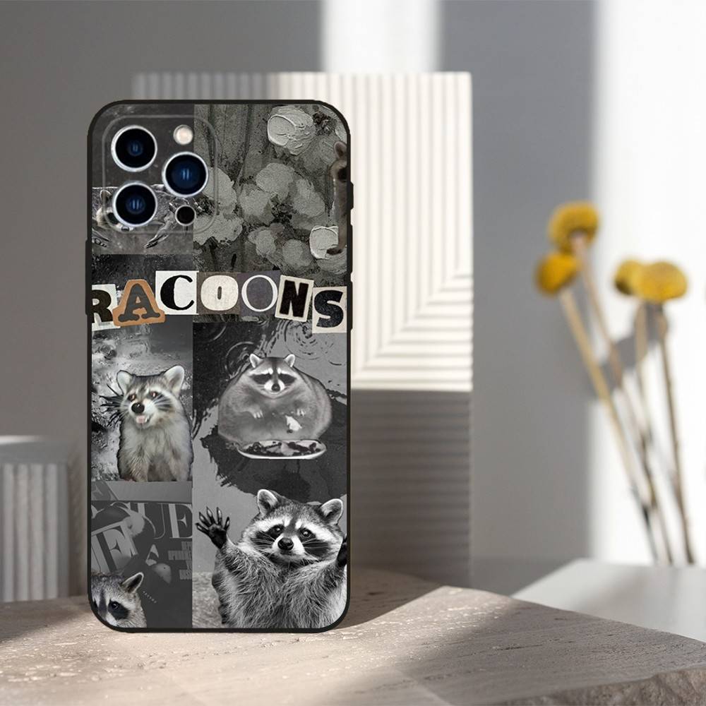 Funny Raccoon Animal For iPhone 12,16,11,14,15,17,13,X,Mini,SE,XS,Plus,Pro Max,8,7,XR,Soft Silicone Black Case