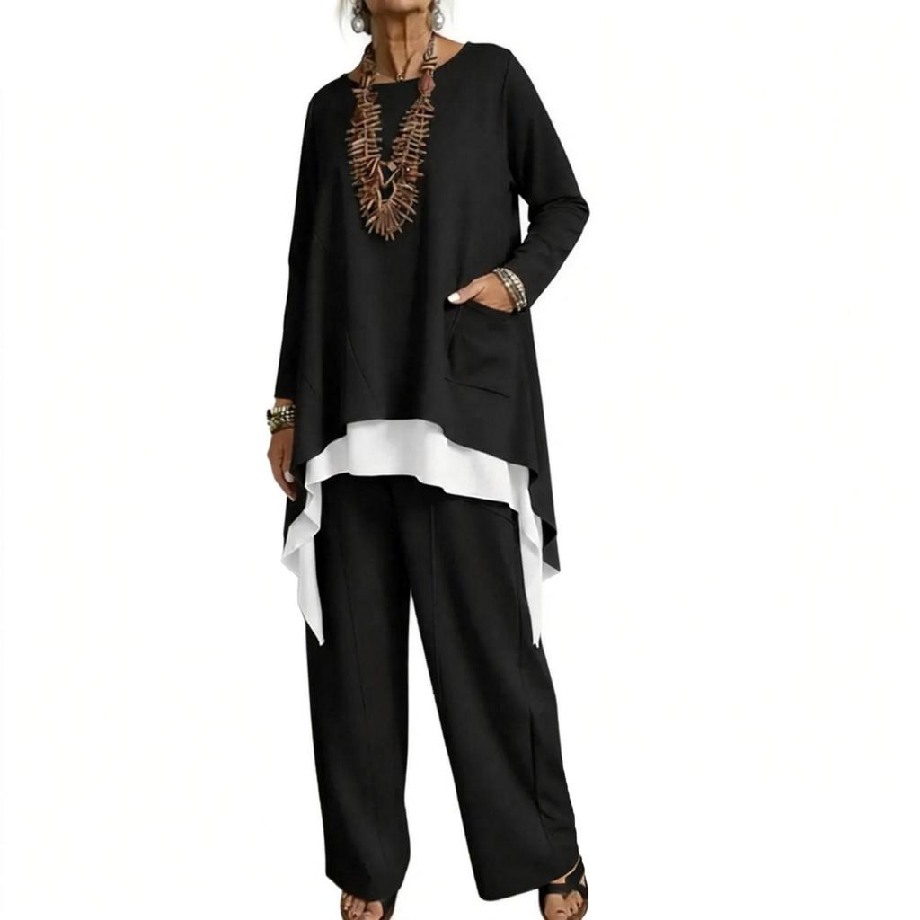 Модный повседневный женский комплект из двух предметов с длинным рукавом