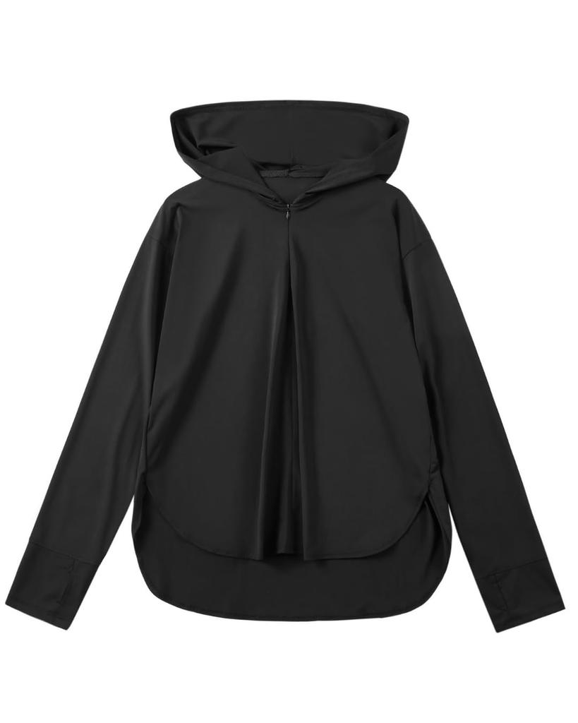 Monilo Women's Rash Guard, Half-Zip Hoodie, Cool To the Touch, UV Protection (99.9%+), UPF50+, Washable, Full-Body Coverage (JP, Alphabet, XL, Black)