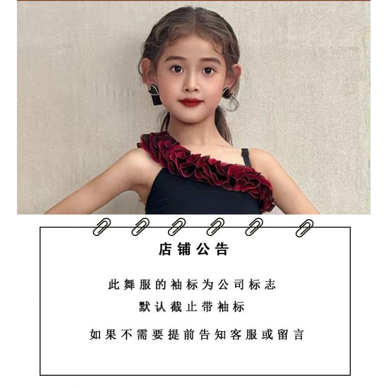 Girls Latin Dance Practice Outfit With Floral Lace Trim Performance Pants Set Nylon Stretch Fabric