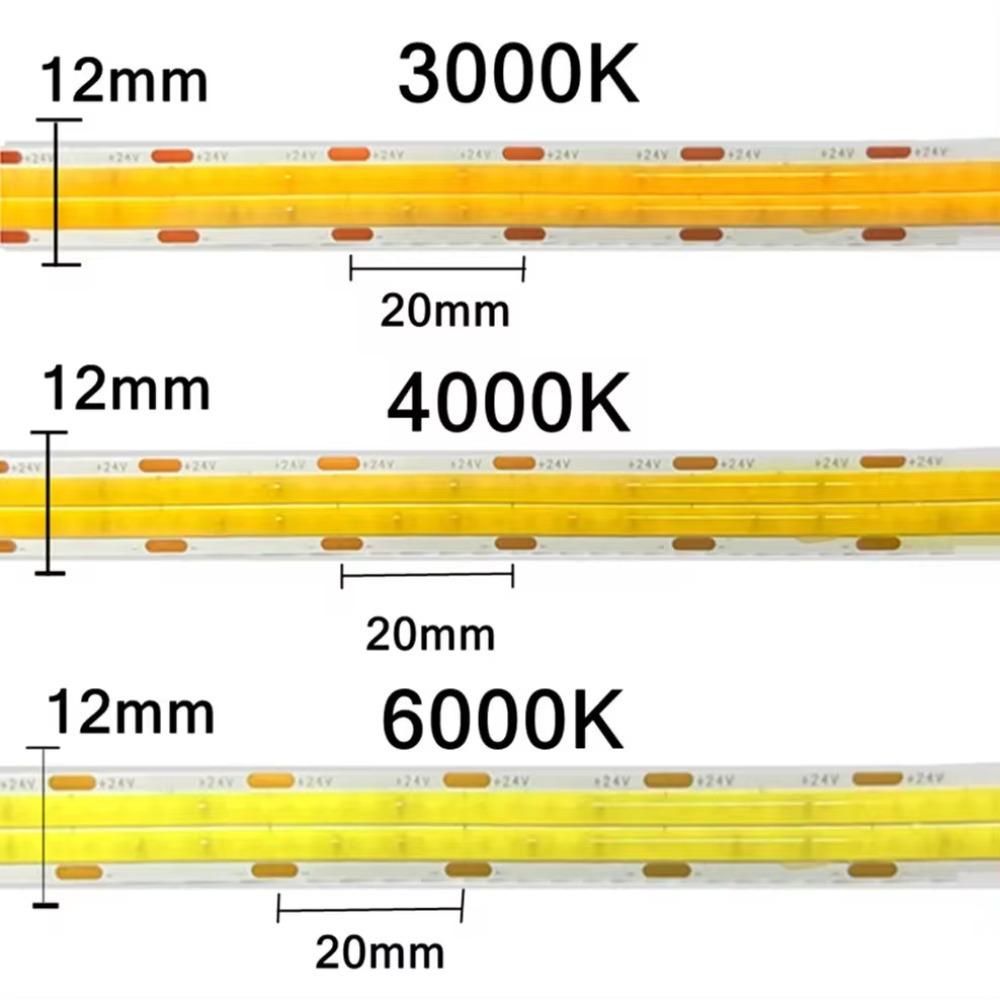 600Leds/M Double Row COB Strip DC 24V High Brighter RA90 Warm/Natural White 3000K 4000K 6000K Flexible Ribbon Rope LED Light