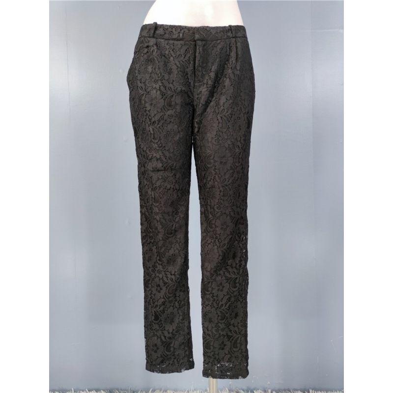 Export High Premium Black Work Clothing Elegant Lace Crocheted Silk Skinny Pants High Waist Pocket Pants High Pants for Women