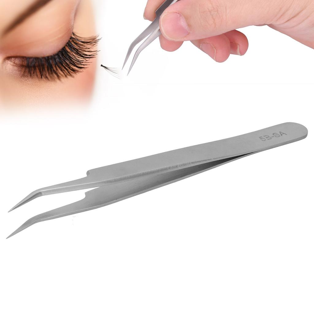 Stainless Steel Eyelash Extensions Tweezers High Accuracy Tweezers Tools for Nail Art(Curved Head 5BSA )