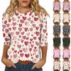 Женская мода, повседневная свободная футболка с принтом на День святого Валентина и круглым вырезом, рукав 3/4, женский топ