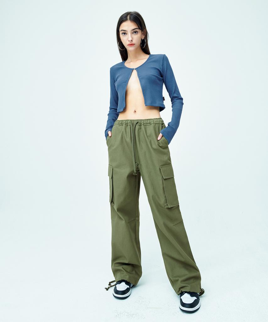 ATTENTIONROW FOR WOMEN Two-Way Wide Cargo Pants (Khaki)