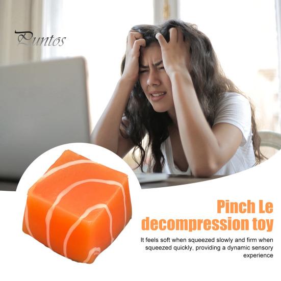 Salmon Stress Relief Toy Thick Cut Squeeze Toy, Realistic Food Sensory Portable Reliever Slow Rising Cube Fidget for Home Office School