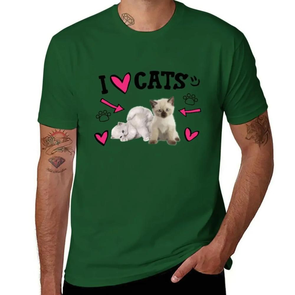 I Love Cats Cute Design T-Shirt Tops Shirts Graphic Tees Big and Tall T Shirts for Men