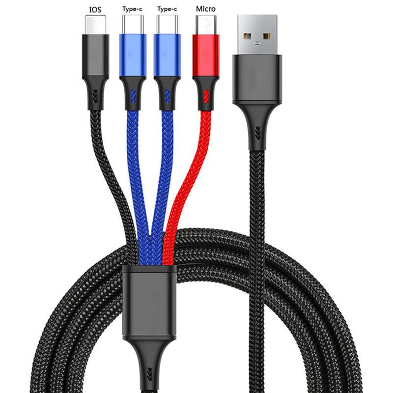 4 в 1 USB-кабель для зарядки 3A USB A на Micro USB/Type C/8-контактный кабель для зарядки iPhone, быстрая передача данных для iPhone 14 11 Xiaomi