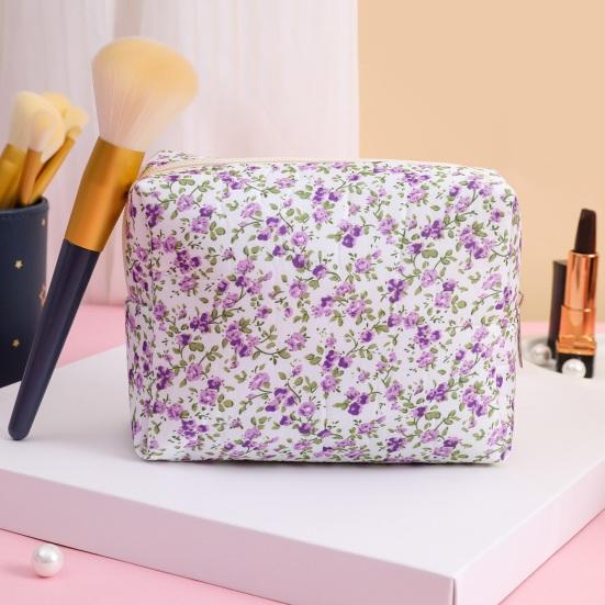 Косметичка с цветочным принтом, большая емкость, на молнии, портативная, многофункциональная, для женщин и девочек, дорожная губная помада, косметический органайзер для туалетных принадлежностей, сумка
