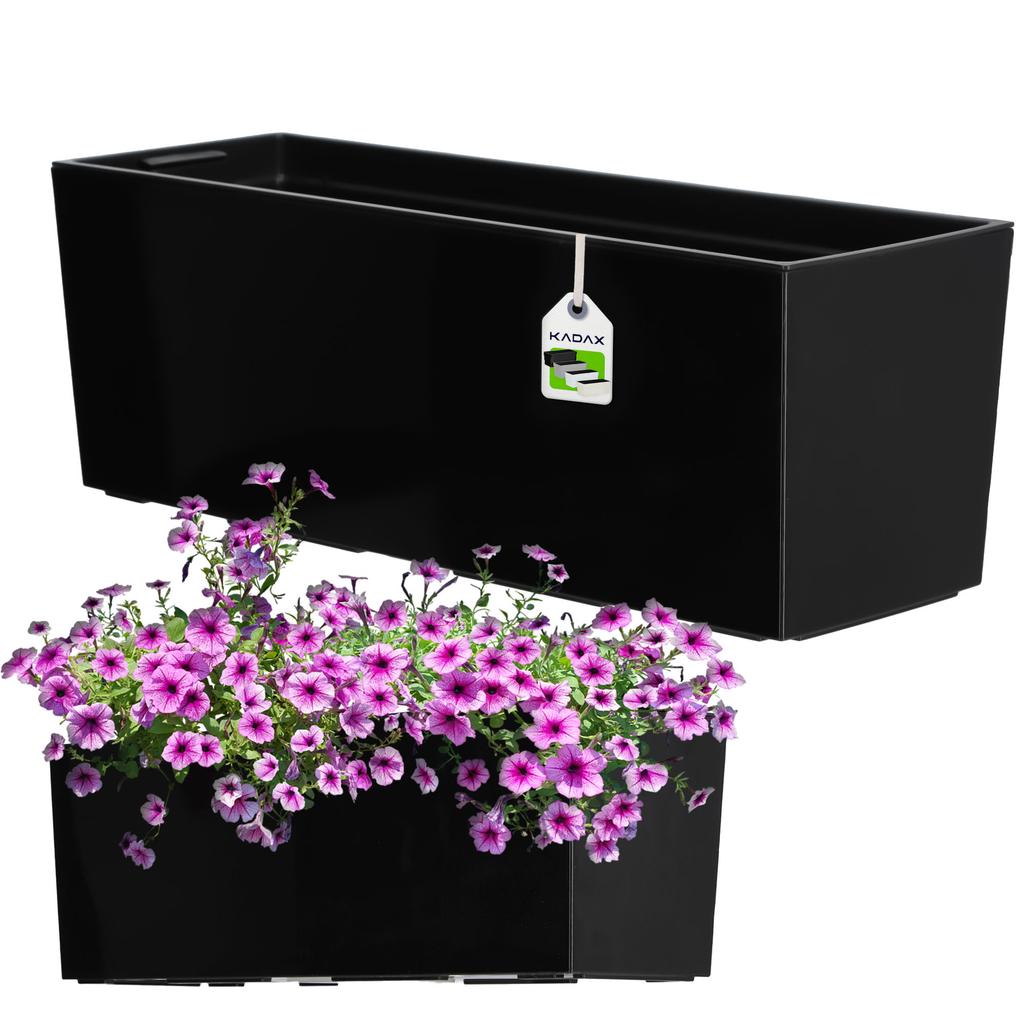KADAX Doniczka Donica Skrzynka Balkonowa Z Wkładem Kwietnik Czarny Połysk 19x56cm