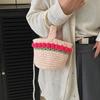 Handcrafted Knit Flower Small Pearl Handbag With Interior Pouch For Casual Outings