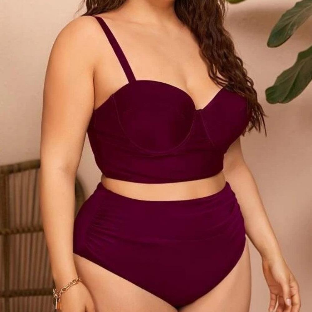 Толстая женщина большой размер однотонный раздельный женский купальник