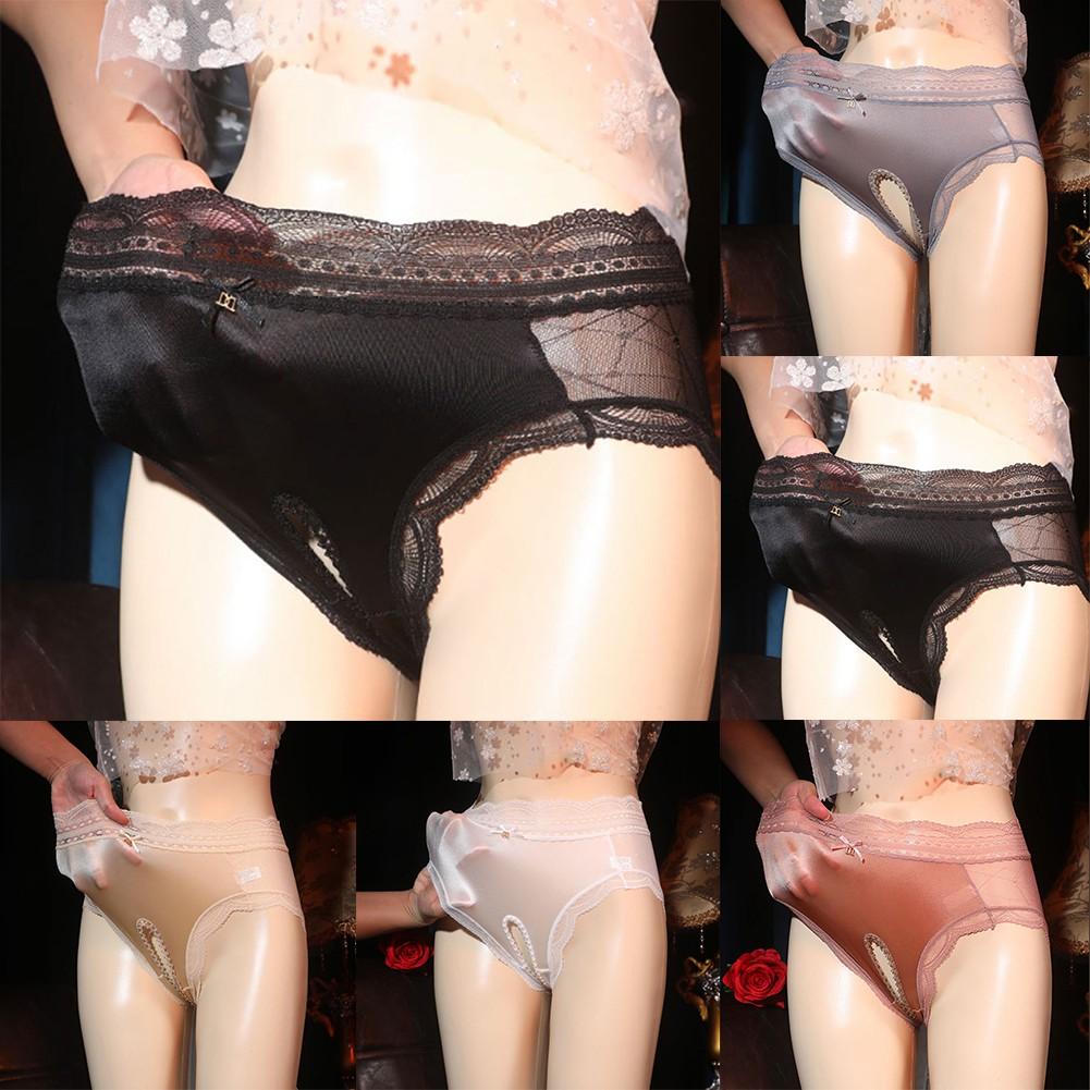 Silky Briefs Solid Color Underwear 1pc Crotchless High Strech