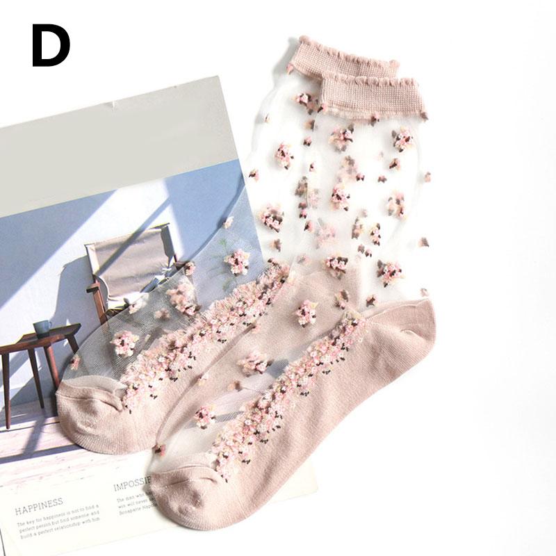 Женские нескользящие летние тонкие прозрачные хлопковые носки с цветочным принтом, эластичные