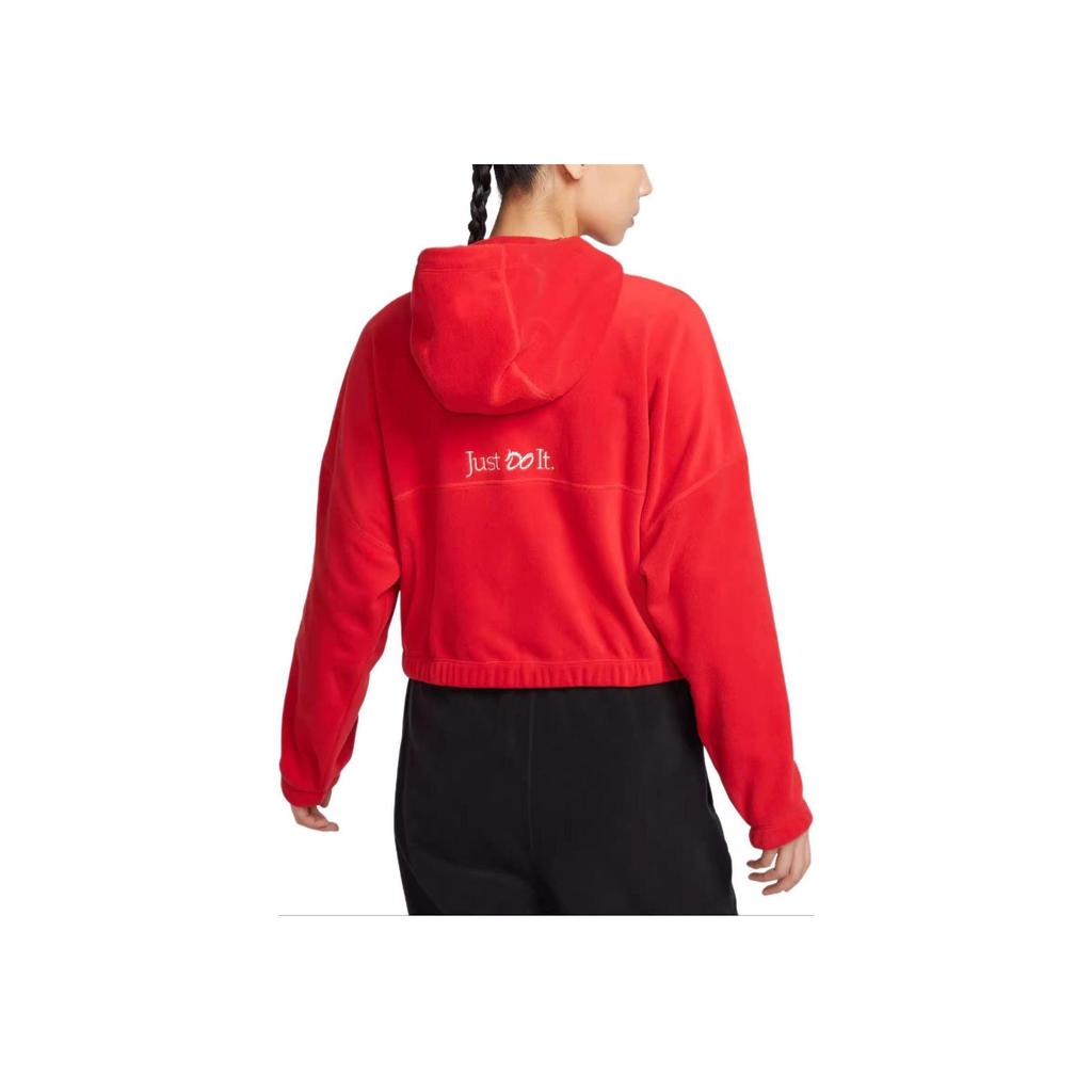 Nike Dragon Rise Новогодняя серия Свободная теплая флисовая куртка на молнии с капюшоном и буквенным логотипом Женская верхняя одежда Университетский красный FZ6387-657