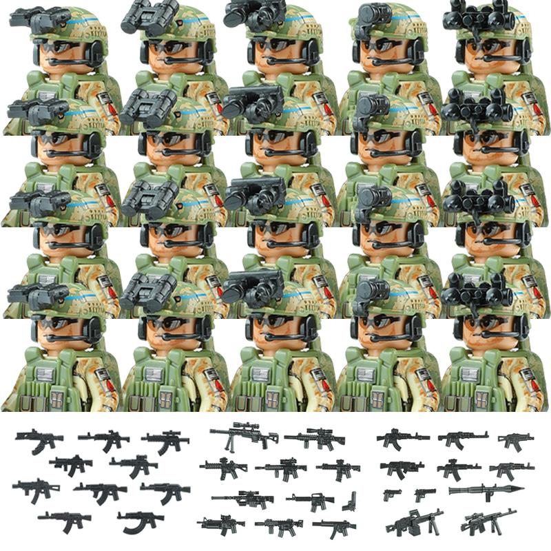 20 ШТ. Военные Армейские Фигурки Строительные Блоки SWAT Призрачный Коммандос США Россия Спецназовец Оружие Щит Пояс Кирпичики Игрушки