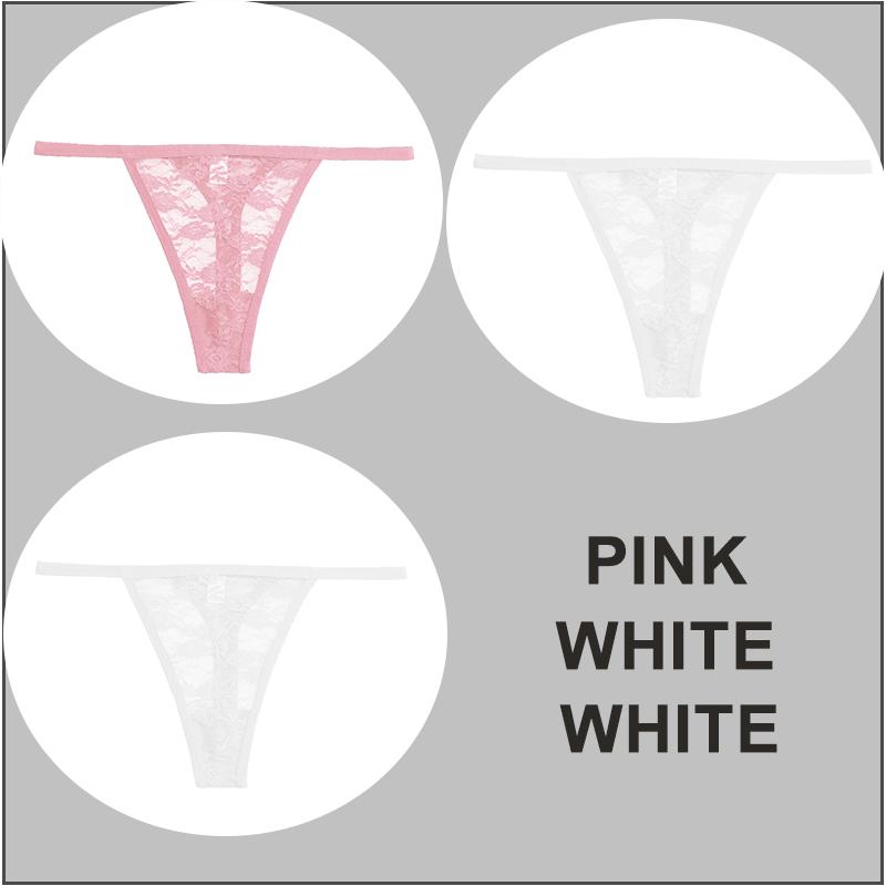 3PCS/Set Sexy G-string Panties Women Thongs Lace Underwear Pantys Low-Waist Femme Underpants Mesh Transparent Lingerie