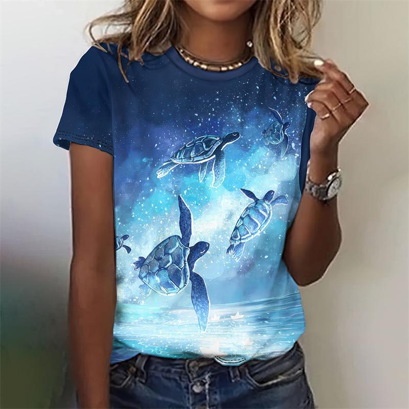 3D Printed Ocean Tortoise T Shirt For Women Cartoon Animal Graphic T-Shirts Summer Harajuku O-Neck Tops Short Sleeves Loose Tees