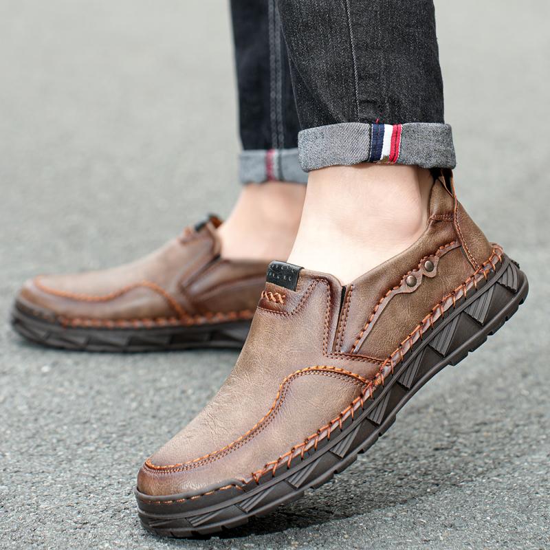 Мужская кожаная повседневная кожаная обувь большого размера с высоким берцем в стиле ретро, короткие сапоги