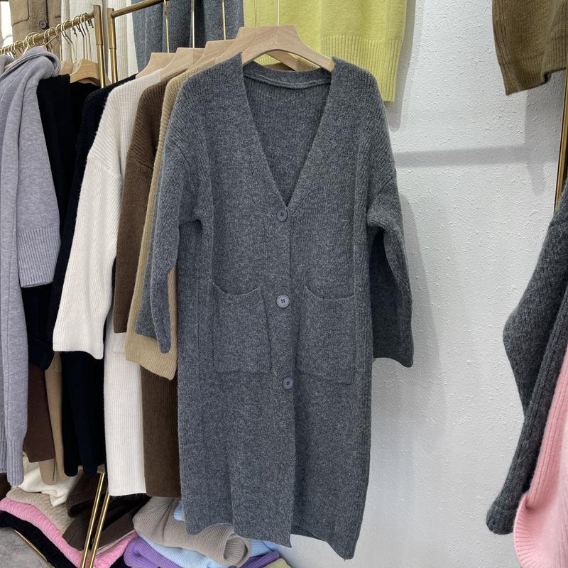 Свитер средней длины, кардиган, женская куртка в стиле ленивой вязки на осень и зиму, свитер выше колена, свободный вязаный свитер, верхняя одежда