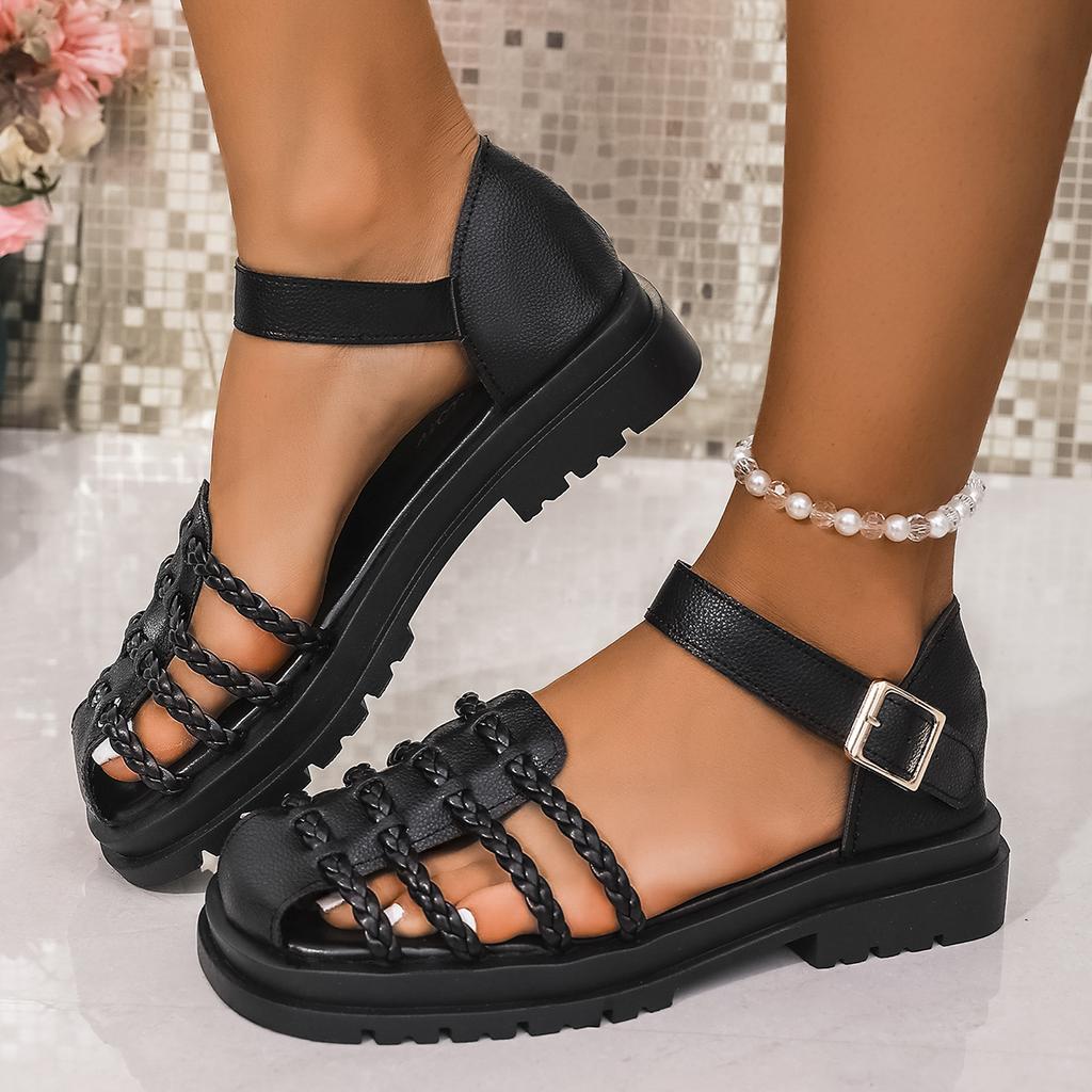 Fashion 2025 Summer Women Fashion Luxury Sandals Casual Thick Bottom Jelly Shoes Woven Roman Style Hollow Out Design Comfortable Sandals