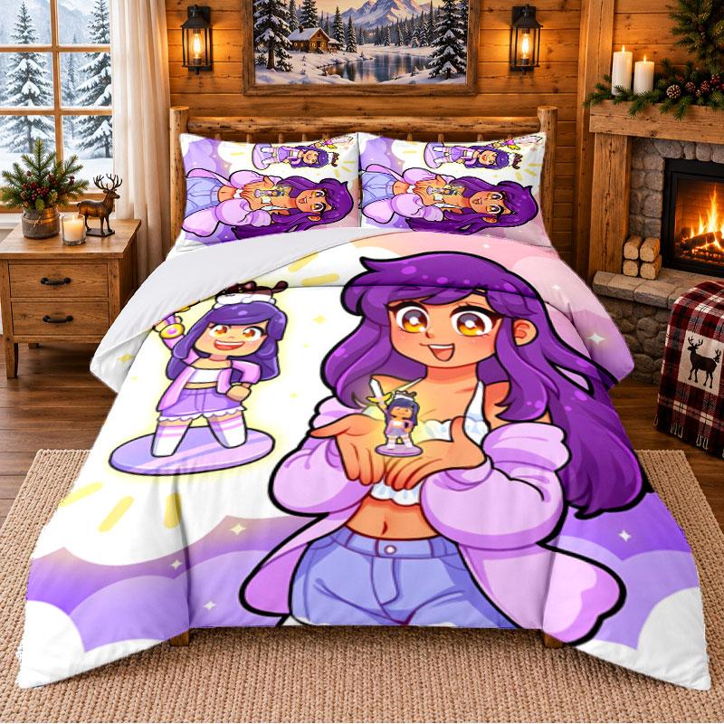 Aphmau Pattern Bedding 3Pcs Set Bed Sheet And Pillowcases For Indoor Bedroom