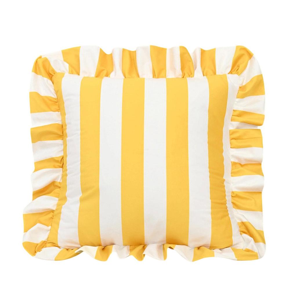 Stylish Square Pillow Cover With Ruffled Trim and Striped Pattern Design Throw Cushion Case For Sofa Bedroom Decors