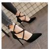Four Seasons Women 'S Suede High Heels 9cm New Pointed Stiletto Fashion Sexy Black Wedding Shoes Nude Bridal Shoes
