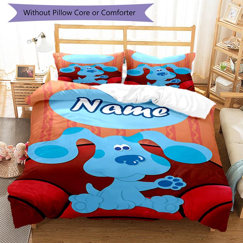 3pcs Custom Name Blue's Clues Bedding Set Duvet Cover Closure Includes 1 Duvet Cover & 2 Pillowcases, Soft and Comfortable for All Seasons.