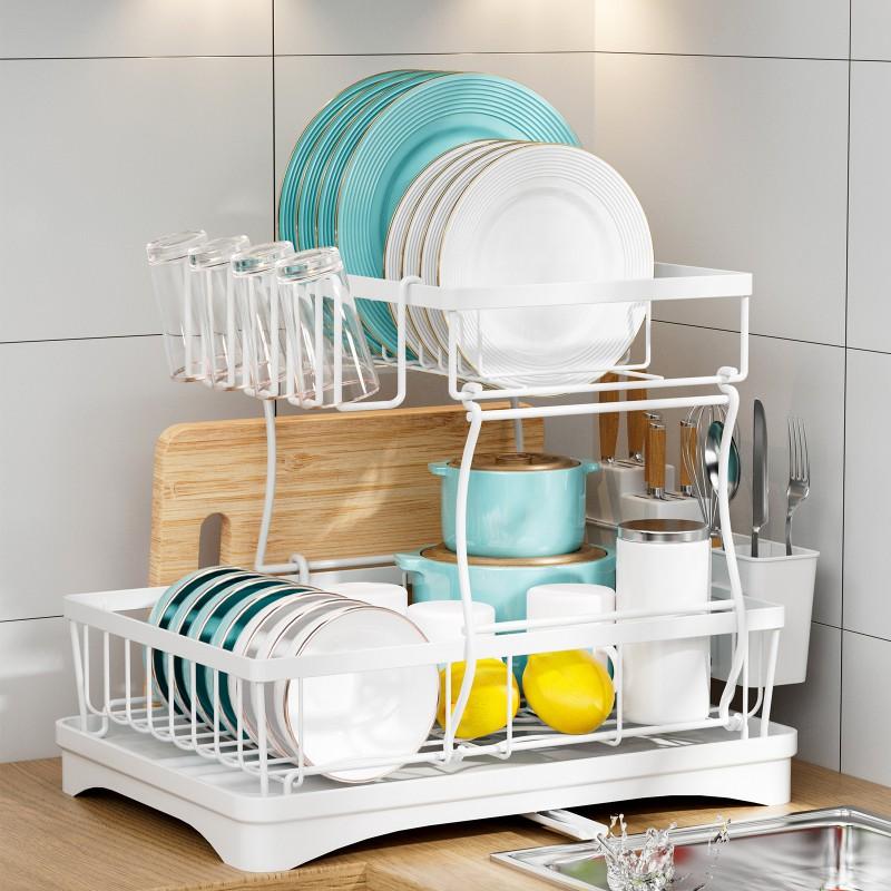 Stainless Steel Dish Drying Rack Kitchen Sink Counter Double Layer Utensil Organizer Bowl Cup Storage