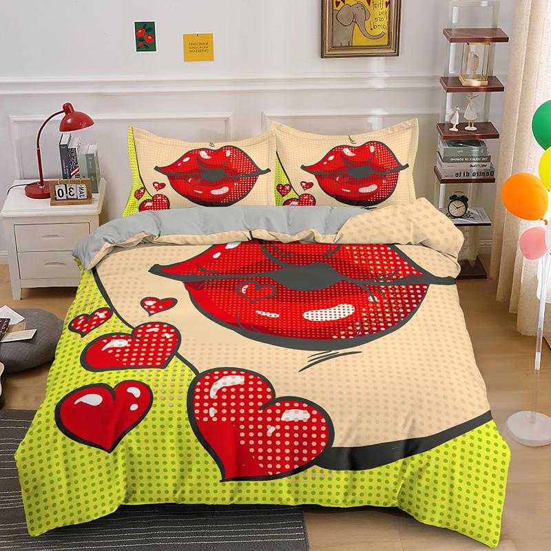 Kiss Sexy Lips King Queen Duvet Cover Red Mouth Bedding Set For Girl Modern Fashion Quilt Cover 2/3pcs Polyester Comforter Cover