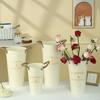 Deep Bucket Vase Galvanized Iron Flower Bucket with Rope Handles Retro Farmhouse Vase for Home Flower Arrangement
