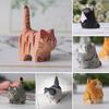 Wooden Carved Cat Figurine Handmade Woodcarving Art Kitten Statue Small Animal Sculpture Home Office Desktop Decoration Ornament