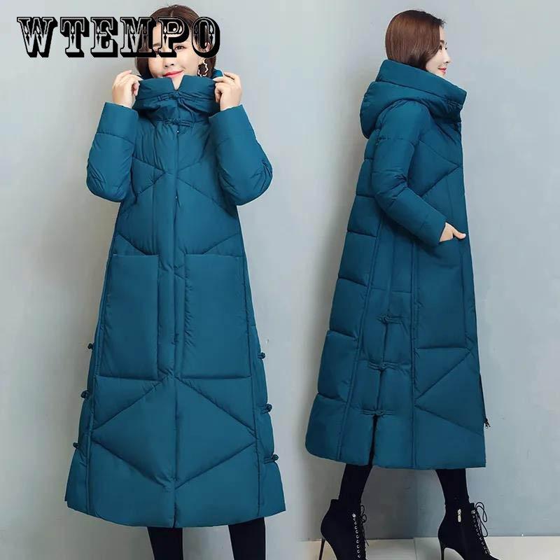 Стеганая куртка в стиле ретро, женская зимняя свободная длинная куртка выше колена в этническом стиле