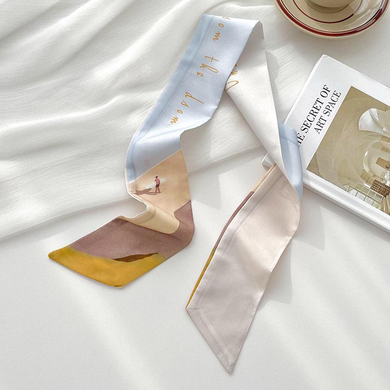 Long Silk Scarf, High-end New Versatile Hair Tie Streamer, Atmosphere Ribbon, Spring and Summer Decorative Scarf, Tied Bag Streamer