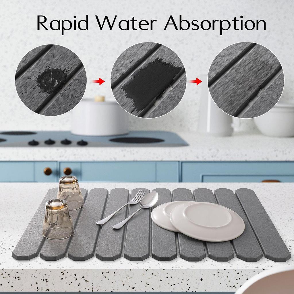 60x39cm Stone Drying Mat Foldable Stone Dish Drying Mat Nonslip Stone Drying Pad Reusable Dish Drainer Mat for Coffee Bath