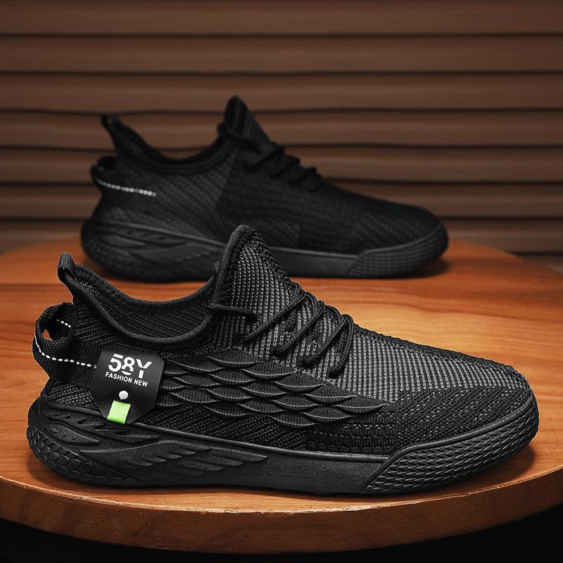 Flying woven men's shoes summer versatile mesh running breathable soft sole sports and leisure dad tide shoes 2024 new