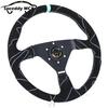 JDM Suede Leather Steering Wheel Drift Sport Pull Up Steering Wheel 14inch 350mm Flat V1