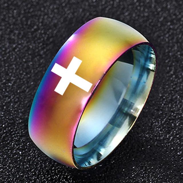 6mm 8mm Stainless Steel Cross Ring Christian Jesus Christ Lord Prayer For Men And Women