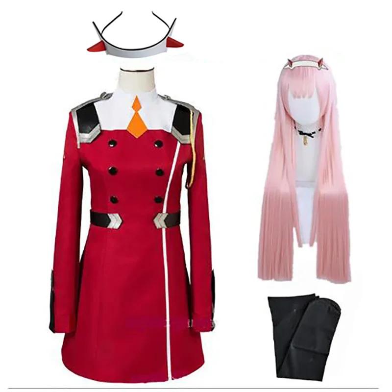 02 Косплей костюм Зеро Ту DARLING in the FRANXX Косплей 02 Платье Форма Костюмы Головной убор Парик Женский Костюм на Хэллоуин Платье