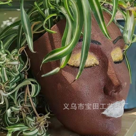 Смола лицо голова цветочный горшок Смола настенный цветочный горшок Комнатный уличный сад Настенное украшение