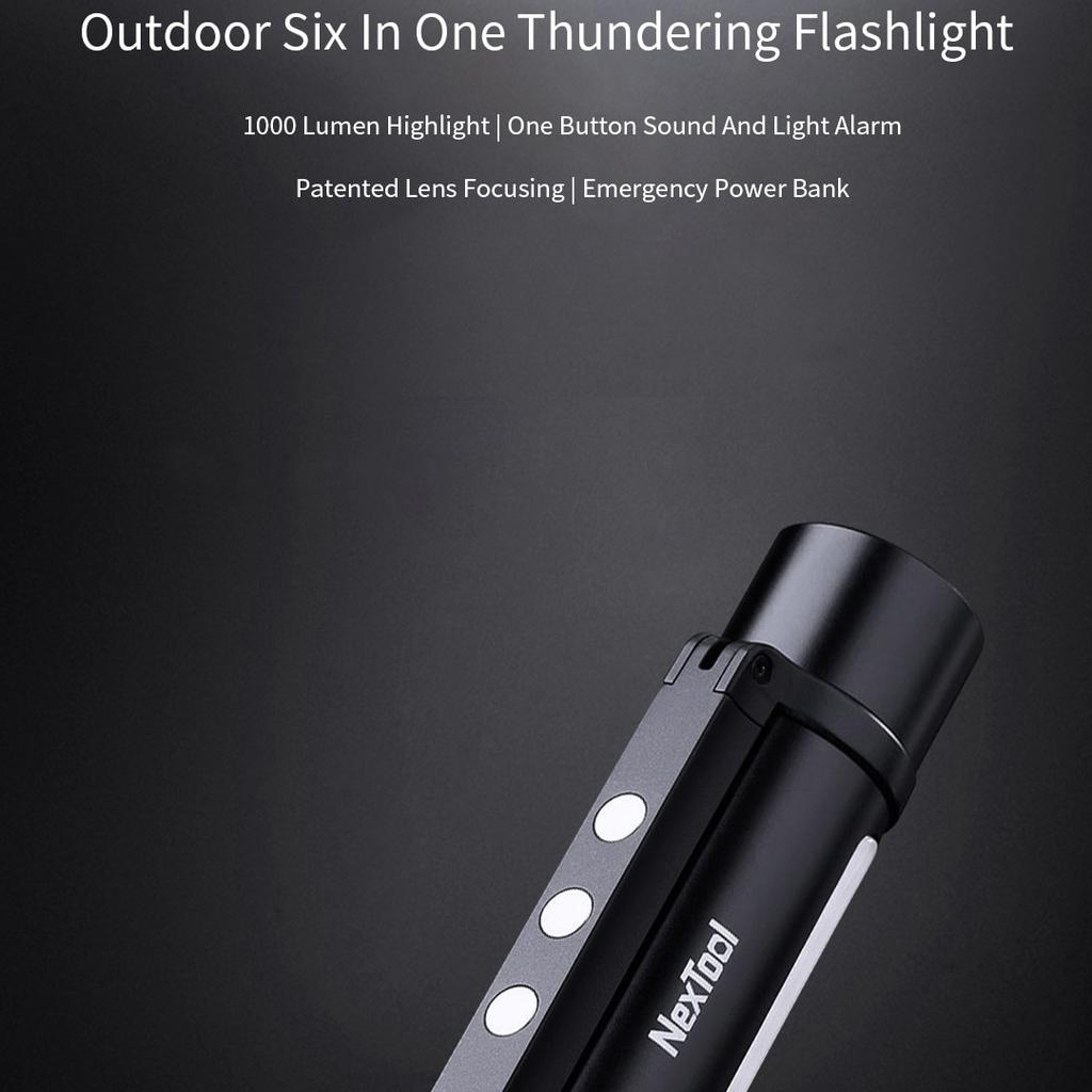 Xiaomi Фонарик NEXTOOL 6-в-1, 1000 лм, двойной светильник, масштабируемая сигнализация, USB-C, перезаряжаемый мобильный аккумулятор, электрический фонарик для кемпинга