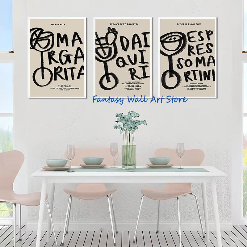 Kitchen Alcoholic Beverage Cocktails Abstract Line Art Cheers Poster Canvas Painting Wall Picture Home Kitchen Living Room Decor
