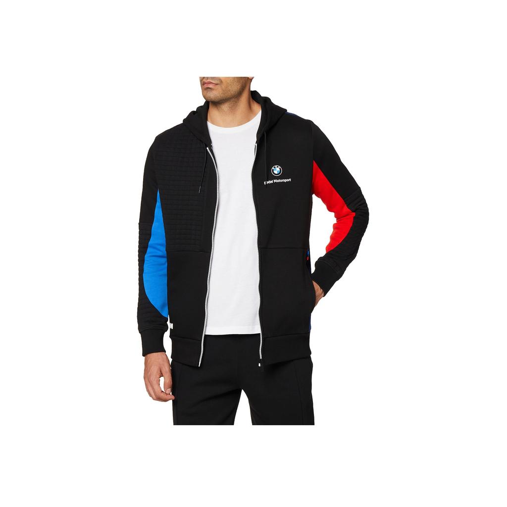 Puma BMW Motorsport Logo Patchwork Drawstring Zip Hoodie Jacket Men Outerwear Sky-Blue 531187-04