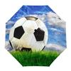 Football Sky Clouds Grass Soccer Creative Umbrella Rain Women Manual Three Folding Umbrellas Windproof Parasol Parapluie