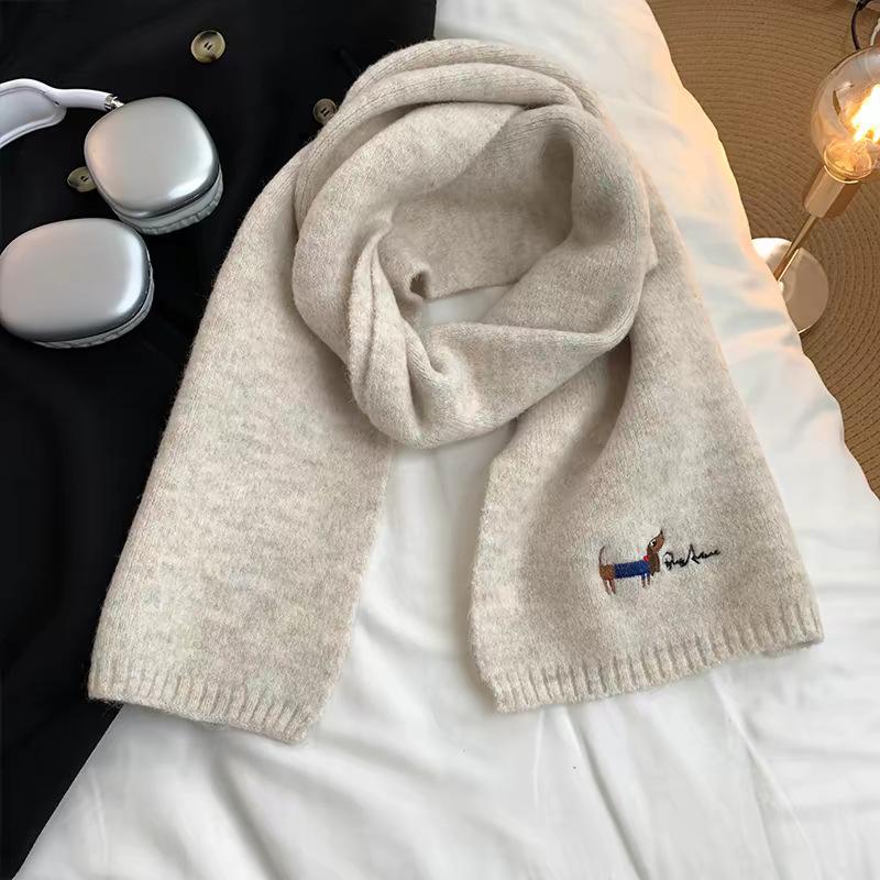 Japanese embroidery puppy solid color knitted scarf female autumn and winter student cycling warm versatile cashmere scarf male tide